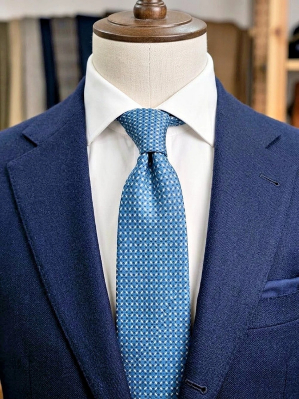 Bvlgari Geometric Silk-Look Blue Tie Like New